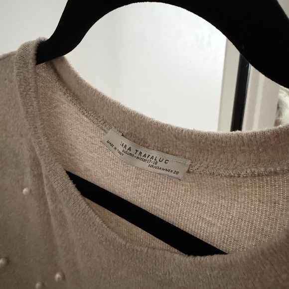 Zara Pearl Embellished Beige Sweater Top Oversized Womens Medium - Picture 3 of 6